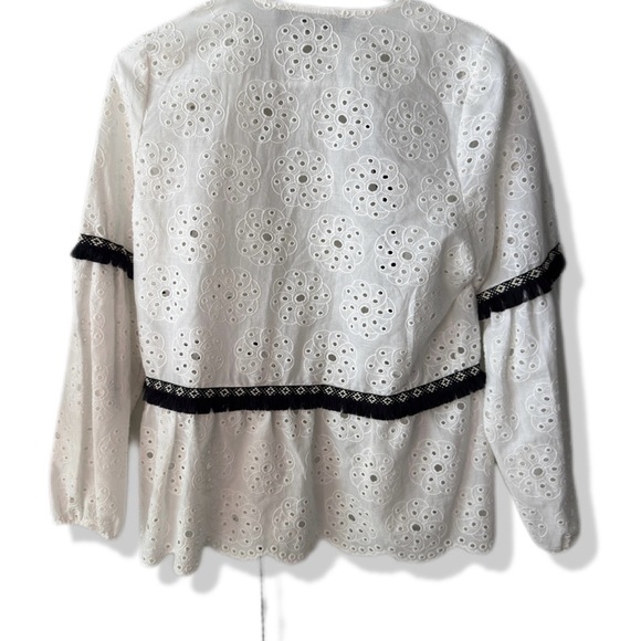 Zara White Eyelet Blouse with Black Accents - Picture 3 of 3
